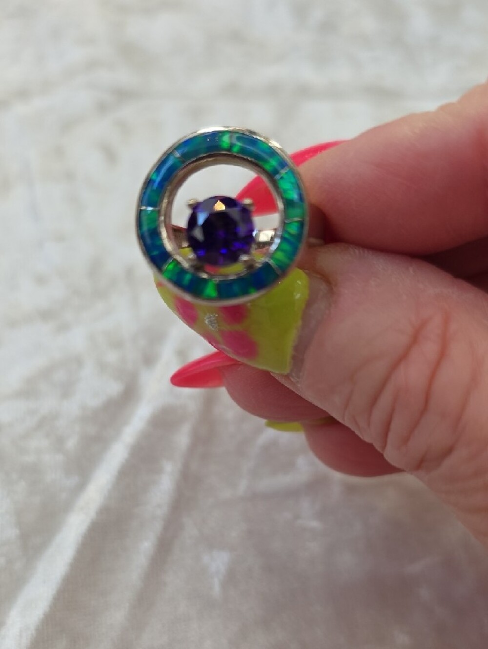 Vintage Havana Hallmark SS Purple & Turquoise Inlay Colorful Earrings & Ring Set - Picture 6 of 13